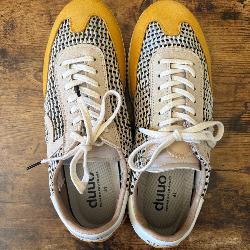 DUUO Men’s 41 / US 8 ONA LACE beige and yellow mesh flat sneaker sustainable